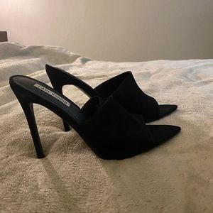 Faux Suede Pointed Open-Toe Mules